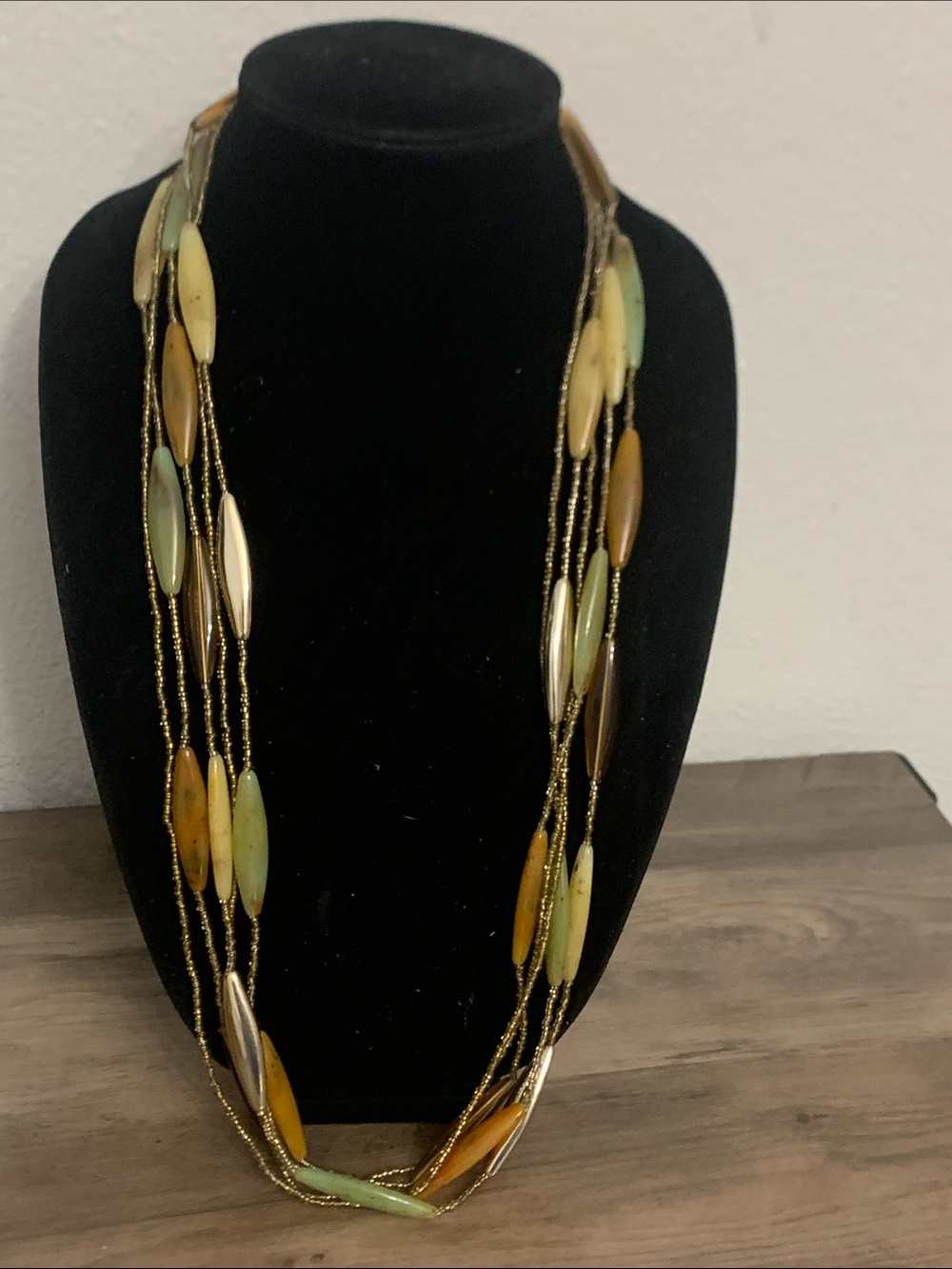 Multi-Strand Green  Olive, Silver & Brown Beaded Women's Necklace